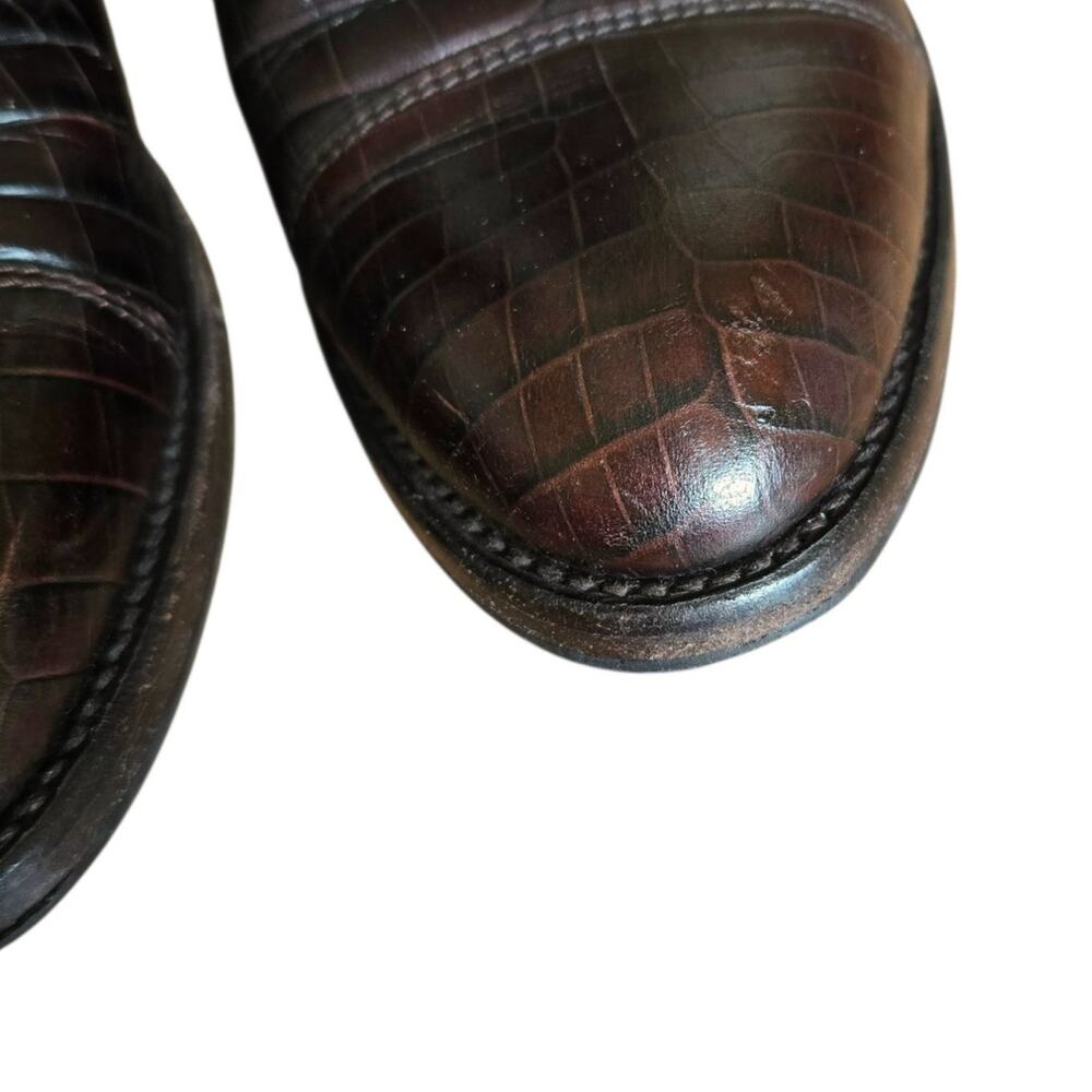 The Office of Angela Scott Mr. Dean Double Strap Croc Embossed Rare Brown Boots - Picture 9 of 9